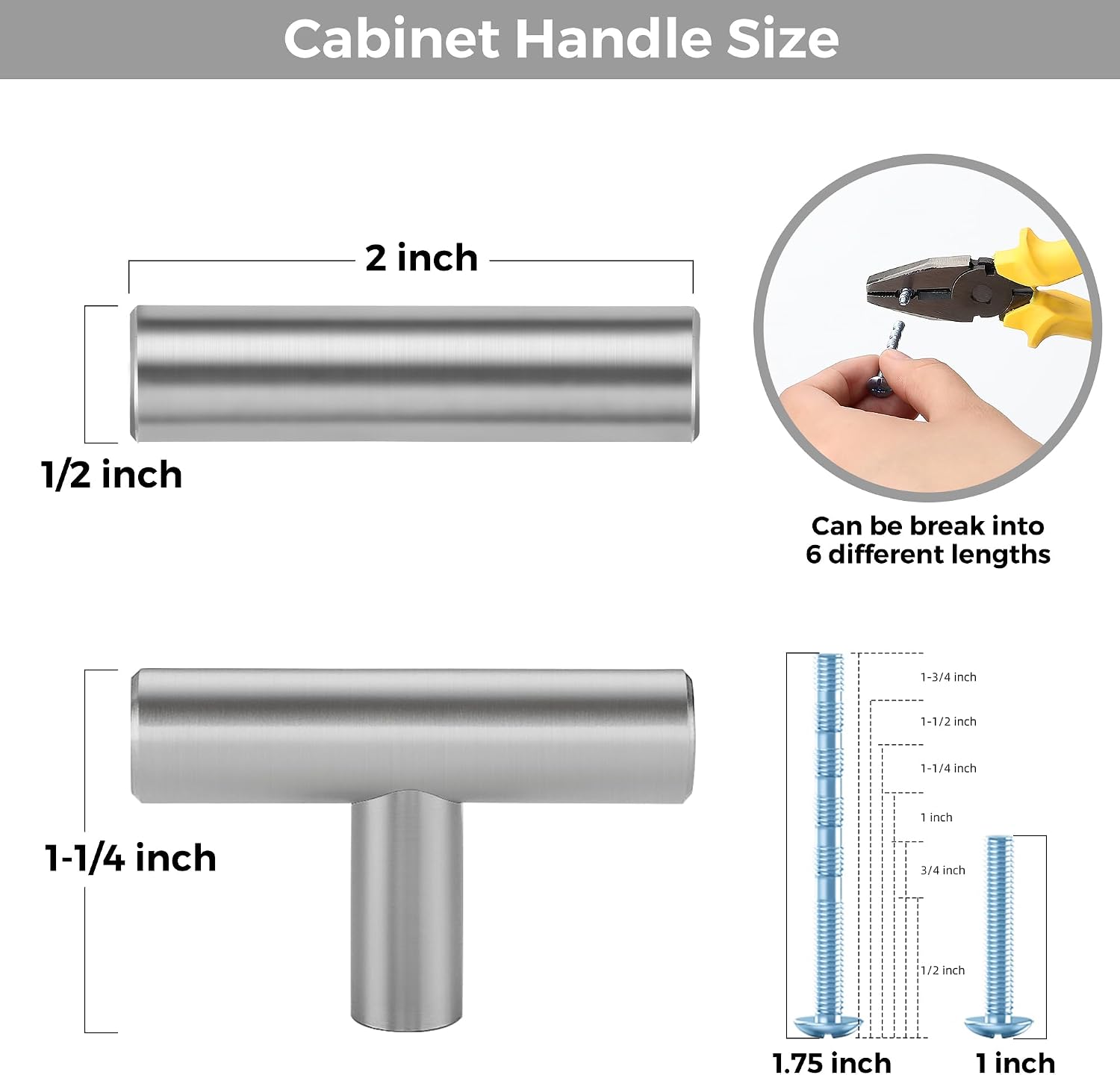Detalle de Ravinte Decor 30-Pack Brushed Nickel T-Bar Cabinet Knobs, 2-Inch Stainless Steel