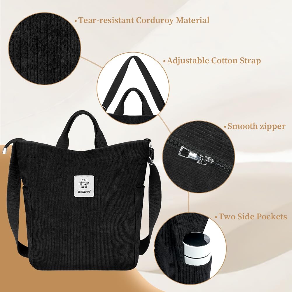 Thumbnail 4 de Aucuu Sac à main femme en velours côtelé – sac à bandoulière grande capacité, pliable