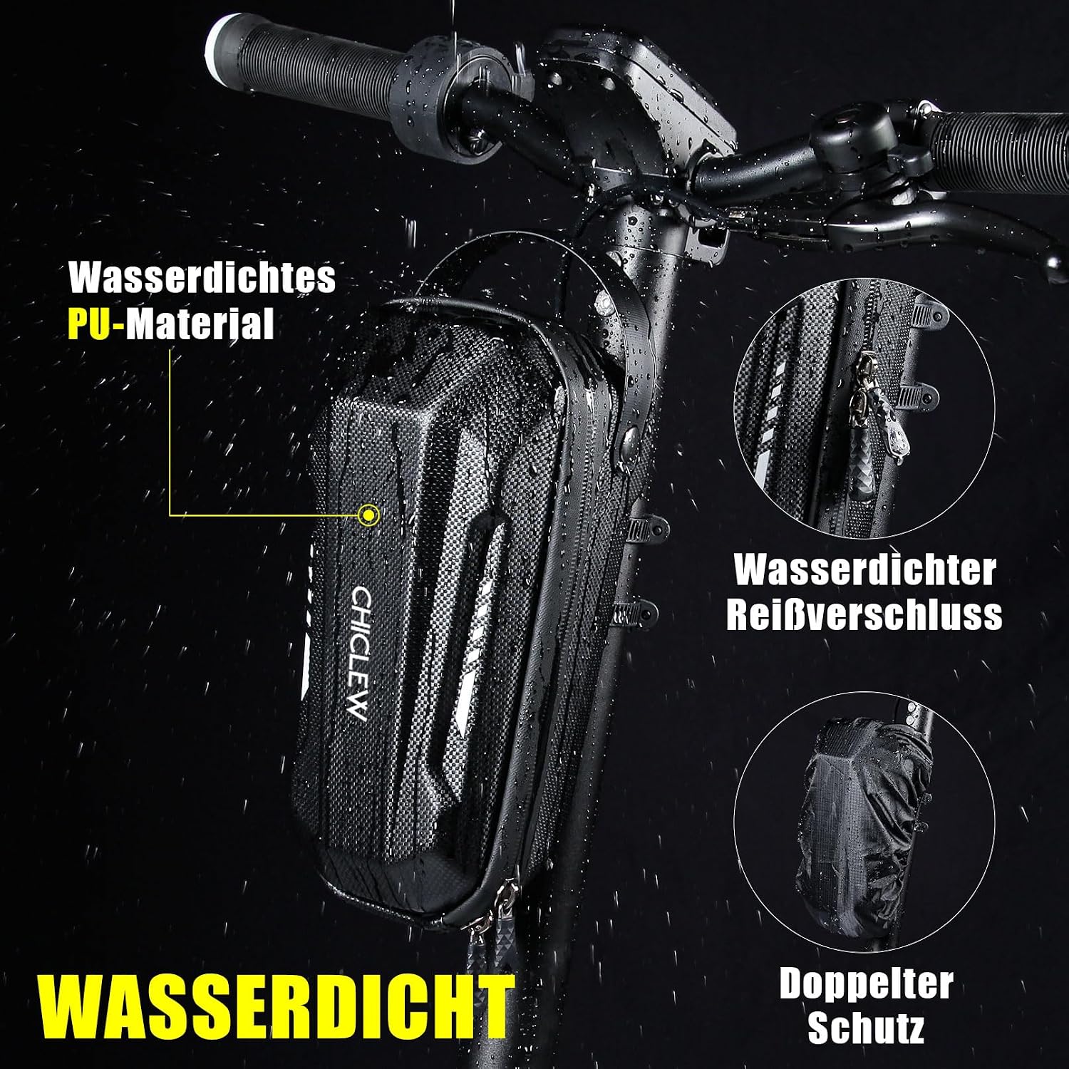 Detalle 2 de CHICLEW Scooter Tasche für Roller – Front Tube Bag Groß, wasserdicht, 2 l, kompatibel mit Xiaomi M365 / Ninebot ES1–ES4