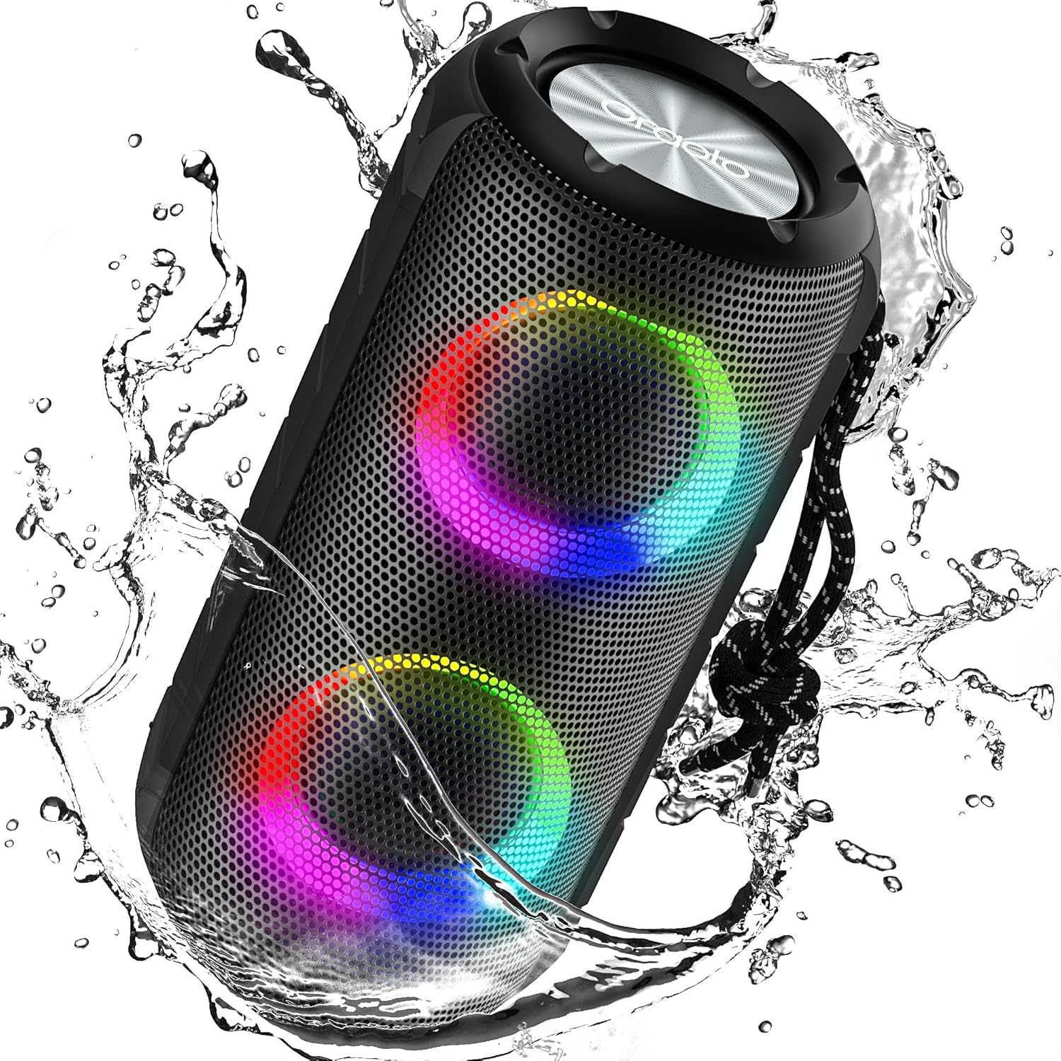 Detalle de Oraolo Haut-Parleur Bluetooth Portable 24 W (40 W annoncé) – Son stéréo 360° + LEDs RVB, IPX6, 24 h d’autonomie, Bluetooth 5.3
