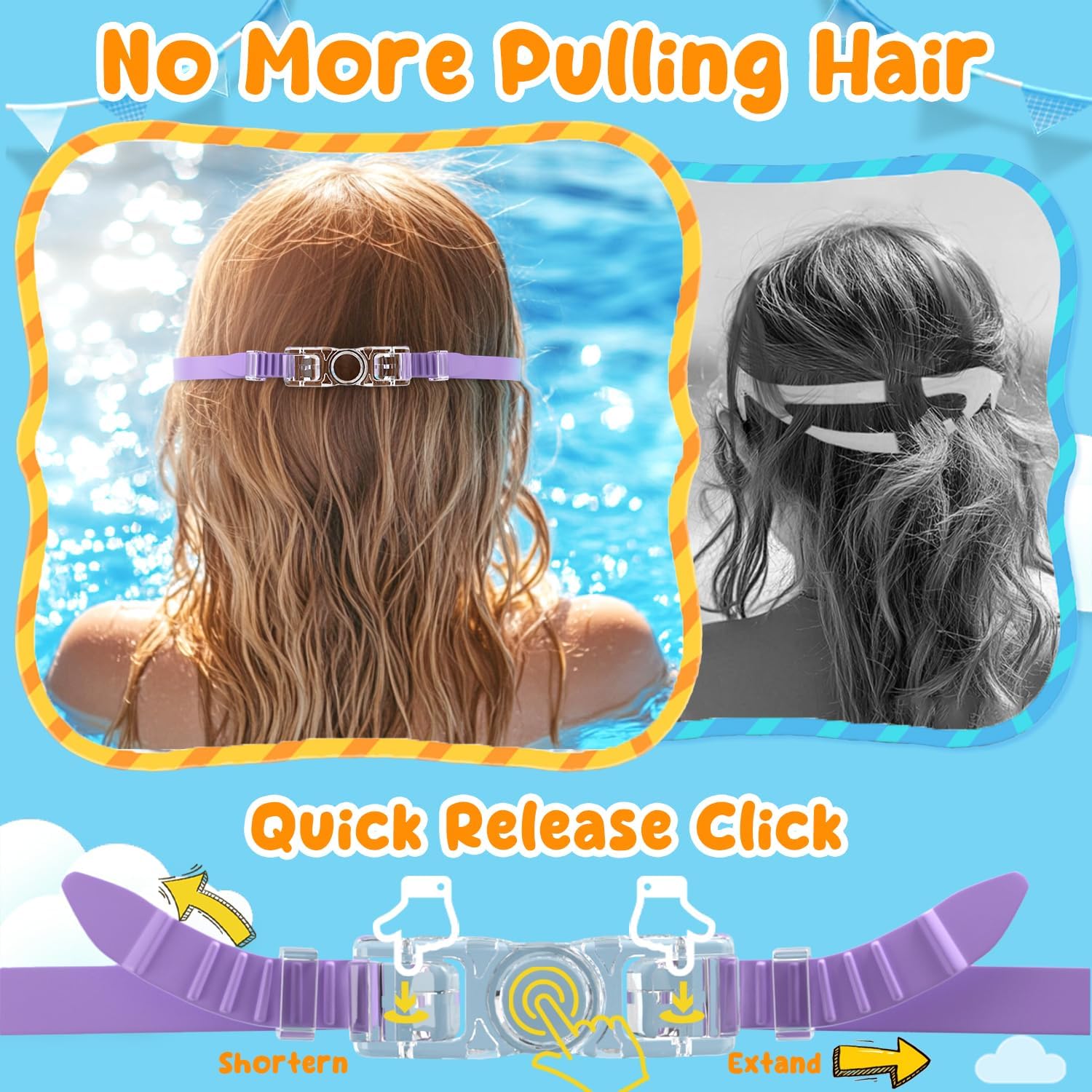 Detalle 2 de COOLOO 2 Pack Kids Swimming Goggles – Wide View, Anti-Fog & Anti-UV Safety for 4–16 Year Olds