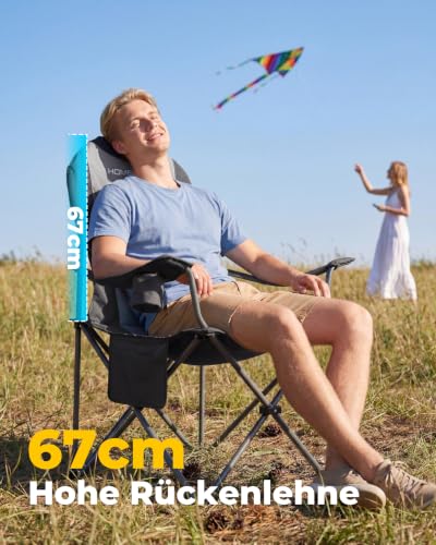 Detalle de Homecall Campingstuhl Faltbar bis 150 kg – Angelstuhl 108 cm, Grau (2 Stück)