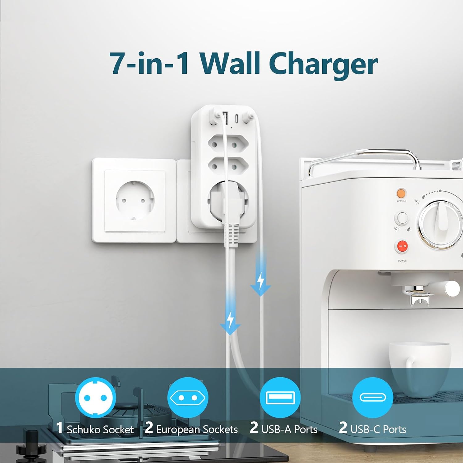 Detalle 2 de Multipresa JSVER con 3680 W, ricarica USB