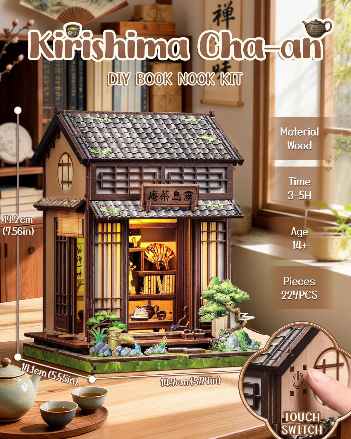 Detalle 2 de Book Nook Kit – Kit de Miniature de Salon de Thé Japonais à assembler, avec lumières LED et socle pour livres