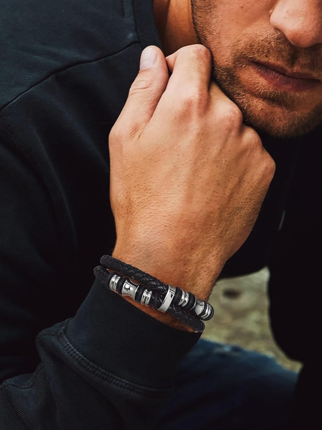 Detalle de Bandmax Herren Lederarmband Personalisiertes Mikrofaser-Leder Wickelarmband mit Magnetverschluss – 19/21/23 cm