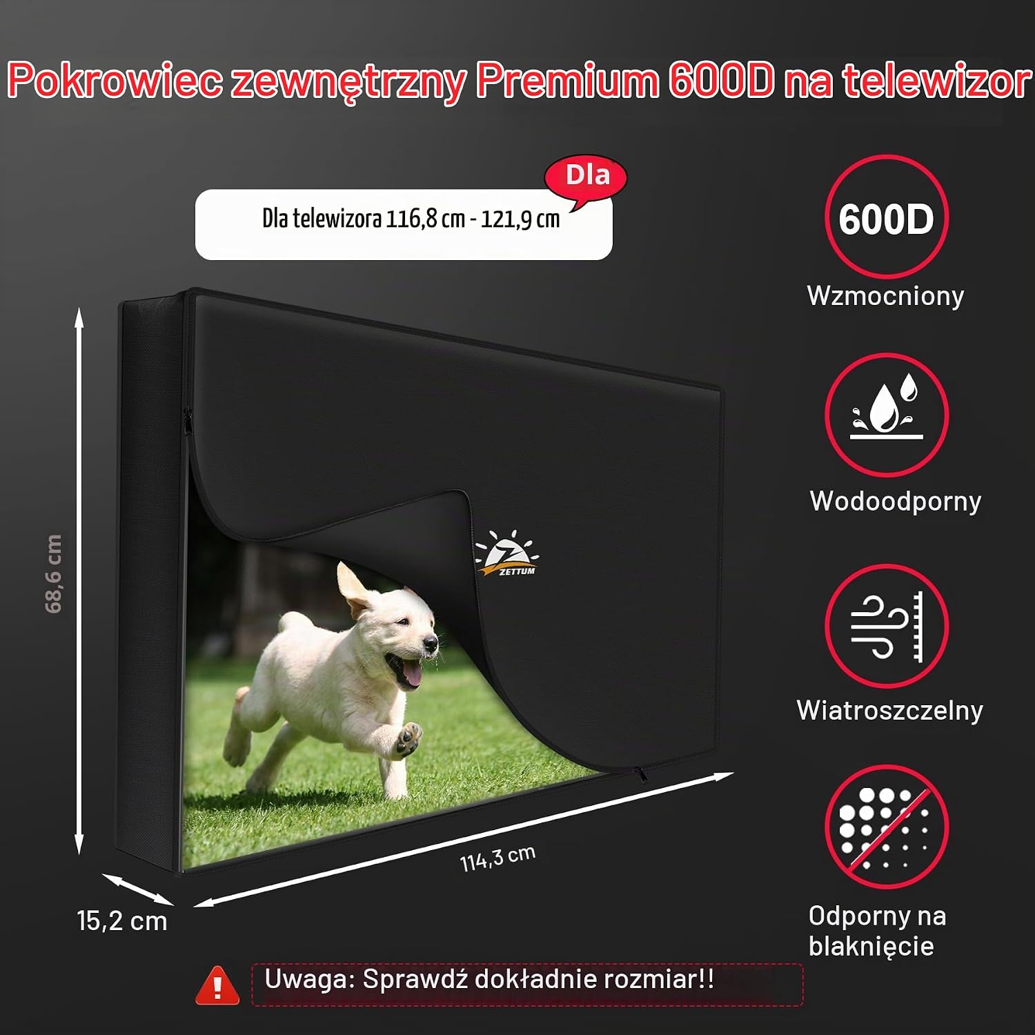 Detalle 2 de Zettum TVC-OP-4648-BLK – składana osłona na telewizor 46–48 cali