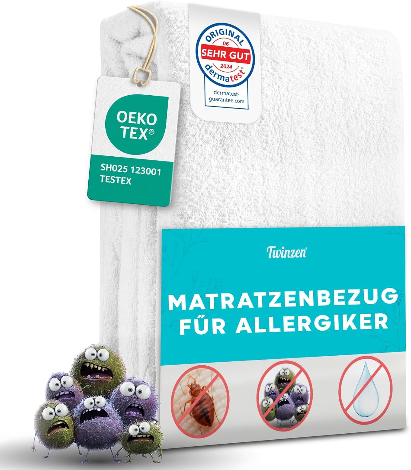 Detalle de Twinzen Matratzenschoner 100 x 200 x 20 cm – wasserdicht, milben- & bettwanzenhemmend, Öko-Tex
