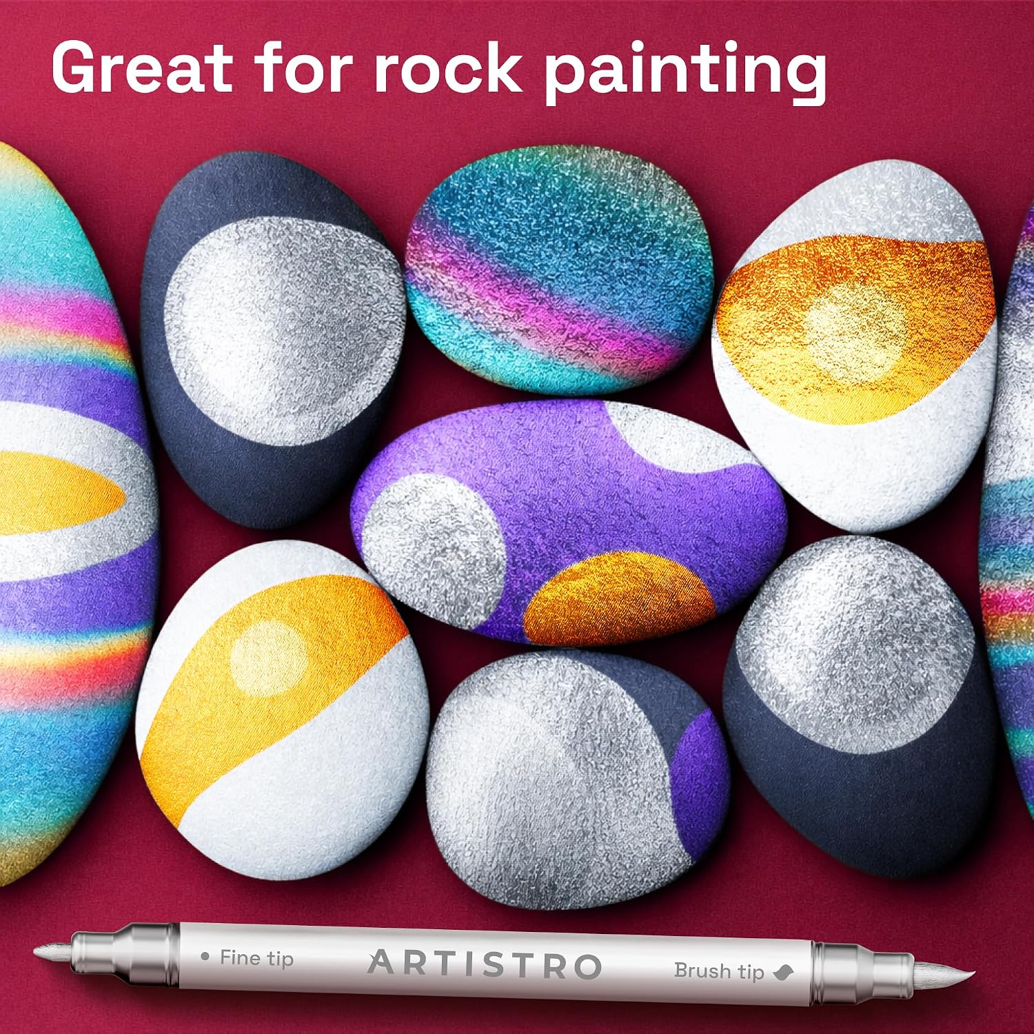 Thumbnail 6 de ARTISTRO Gold & Silver Acrylic Paint Pens, Dual-Tip Brush and Fine Markers