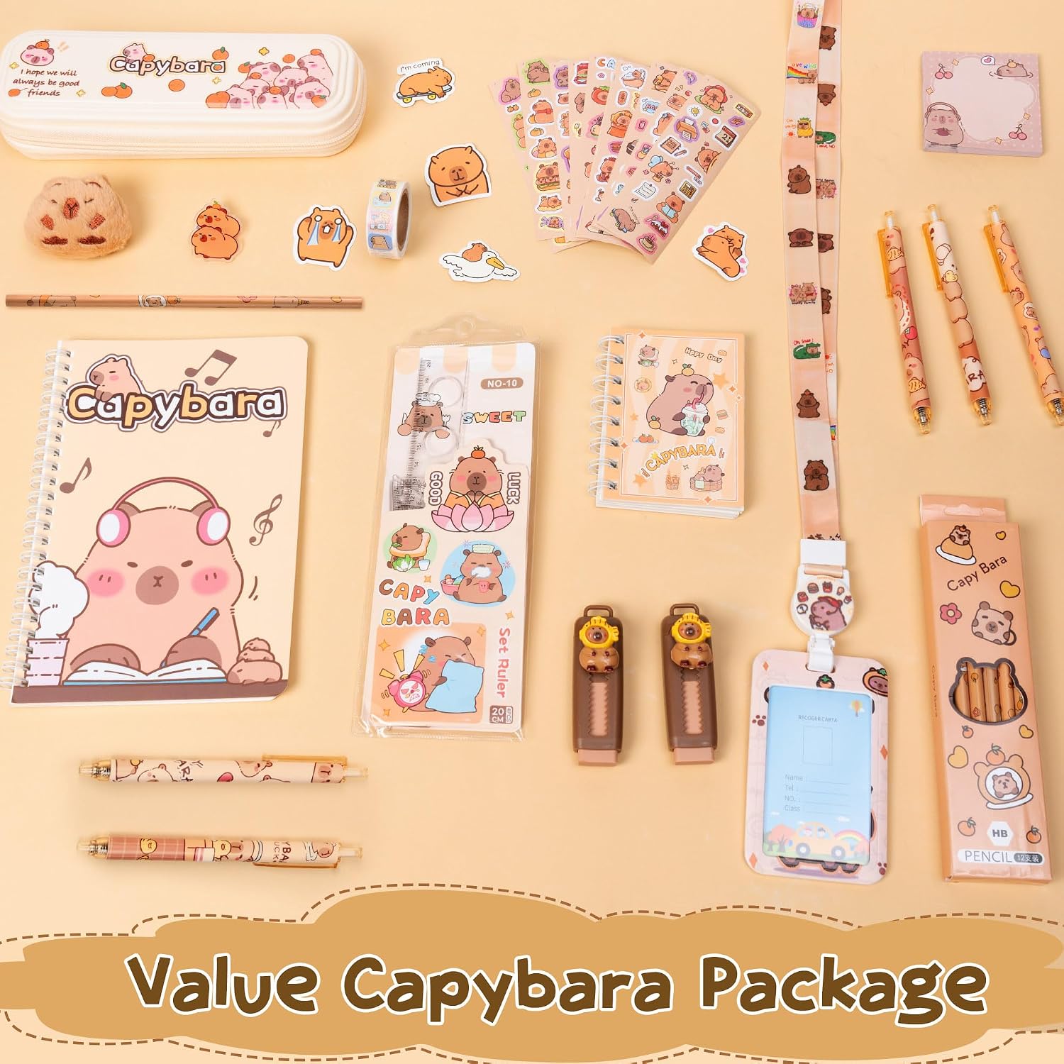 Detalle de GwaOery Capybara Stationery Set with Exquisite Bag – Large Capacity Multi-Layer Case (Style 2)
