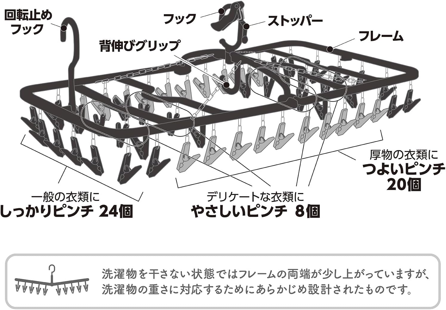 Thumbnail 2 de ダイヤ フランドリー 058191 洗濯ハンガー 52ピンチ・3種類のピンチ・竿固定ストッパー付き