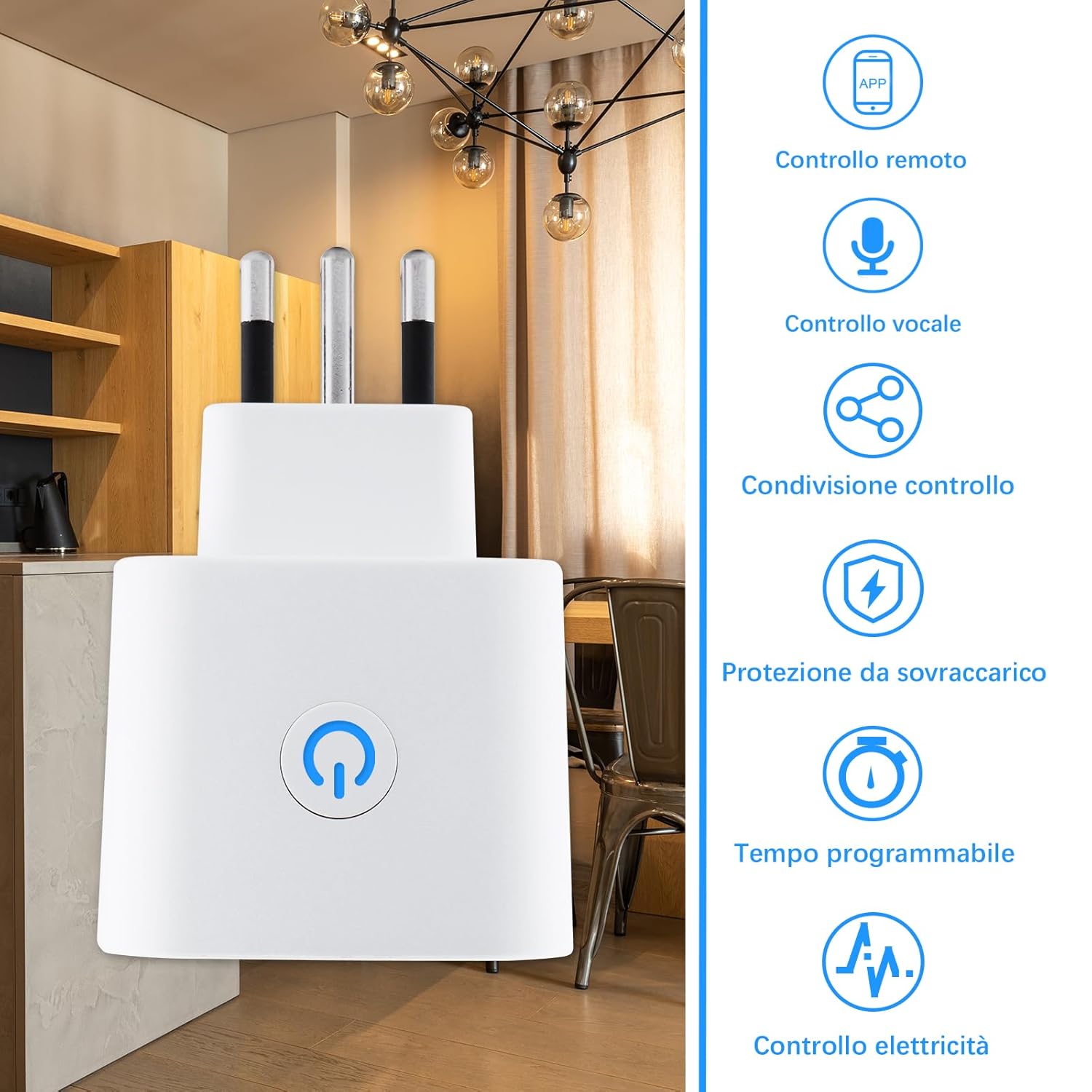 Detalle de Presa WiFi Italiana Type L per monitoraggio energetico Smart Plug, con timer e protezione (2 pezzi) compatibile Alexa & Google Home