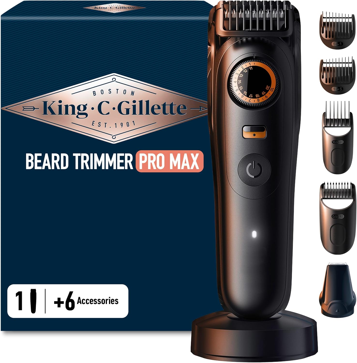 Detalle de King C. Gillette Tondeuse Barbe PRO MAX sans fil – 40 réglages et 4 sabots interchangeables, coffret homme