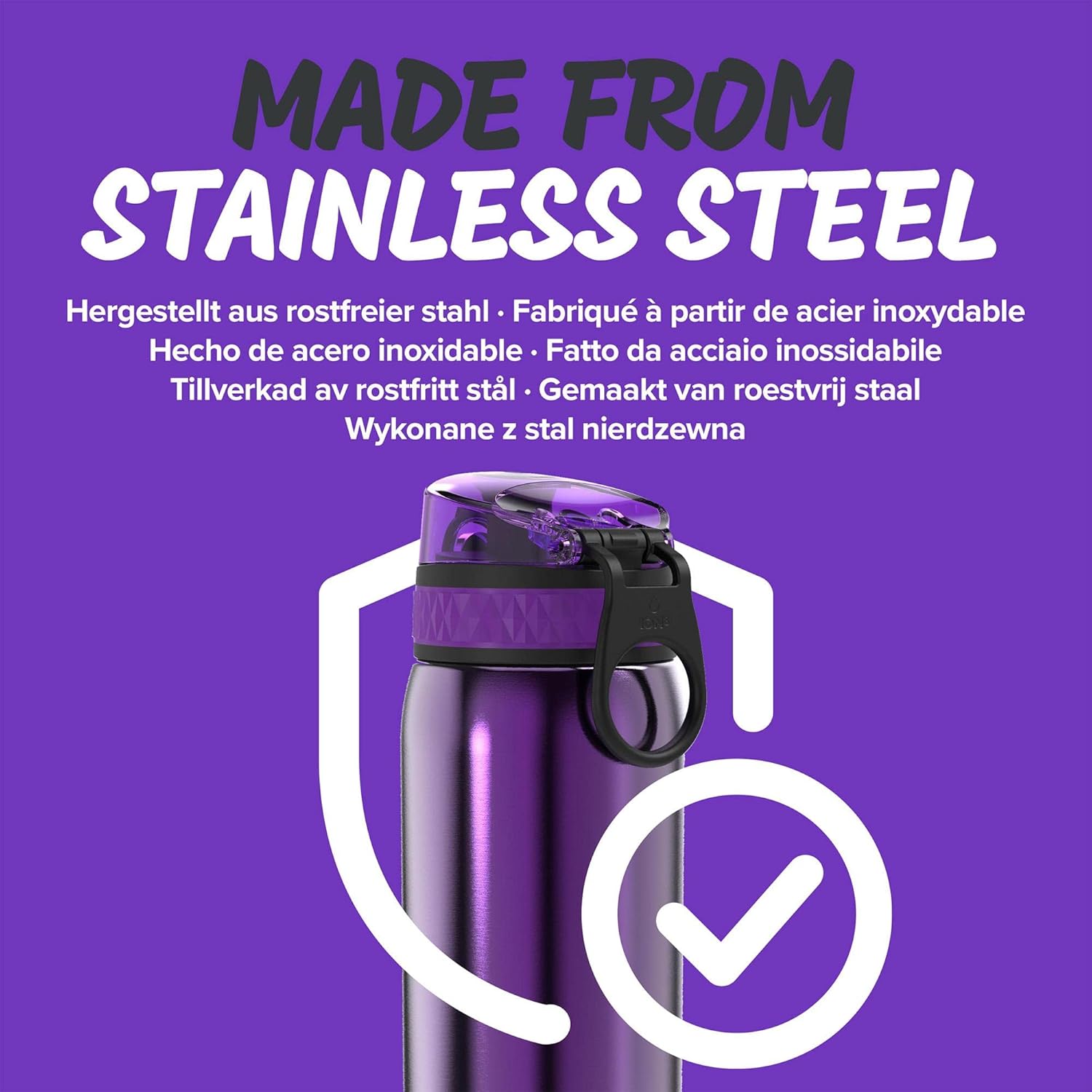 Detalle de ION8 Lightweight Steel Kids Water Bottle 400ml/13oz – Leak‑proof, Dishwasher Safe