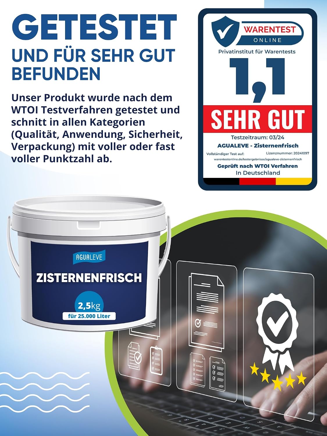 Thumbnail 1 de AGUALEVE® Zisternenfrisch 1 kg – hält Regenwasser frisch & rein, für bis zu 10.000 Liter | Made in Germany