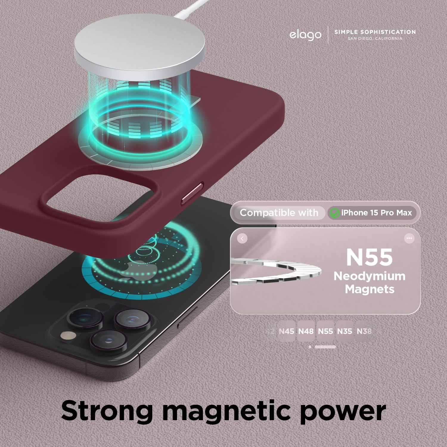 Thumbnail 1 de elago Magnetic Silicone Case for iPhone 15 Pro Max with MagSafe – Burgundy