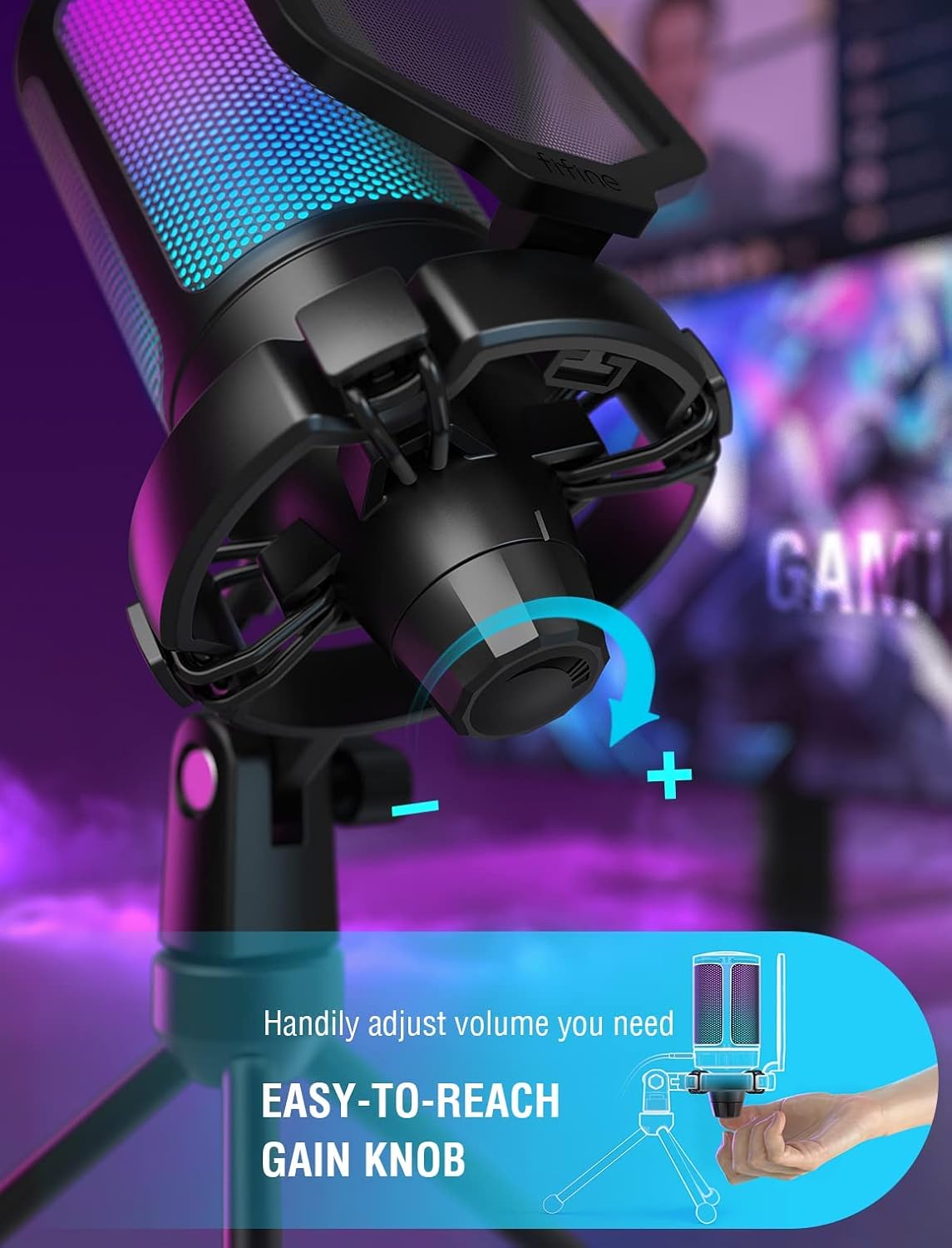 Detalle de FIFINE Gaming USB-Mikrofon für PC, Streaming & Podcast mit Quick-Mute und Ständer (für PS4/PS5, Mac)