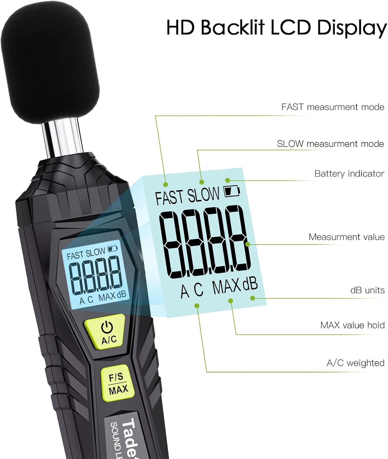 Detalle de Tadeto Digital Sound Level Meter 30–130dB
