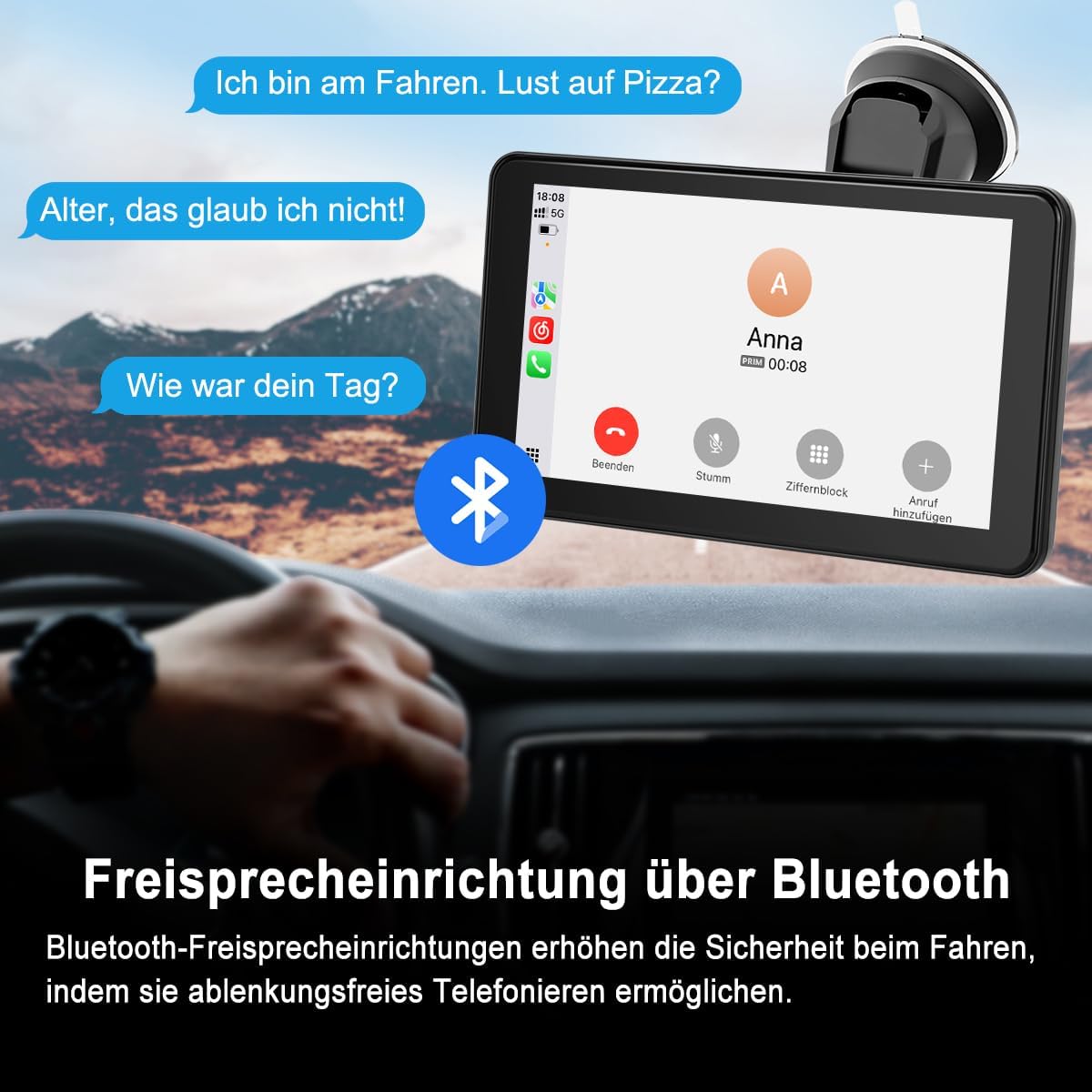 Detalle 2 de Aonerex Tragbares CarPlay Display 7 Zoll – kabellose CarPlay/Android Auto Lösung mit Touchscreen