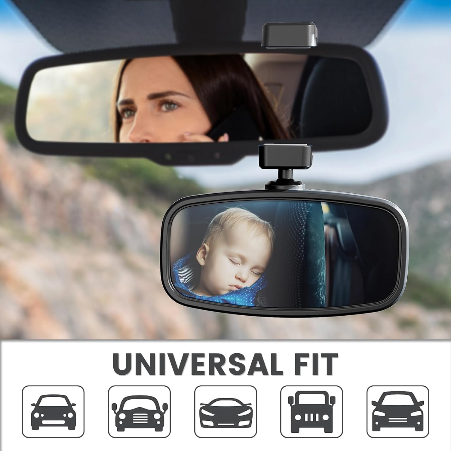 Thumbnail 6 de Retroviseur Bébé 360° – Miroir de voiture en verre avec pince à ressort, noir