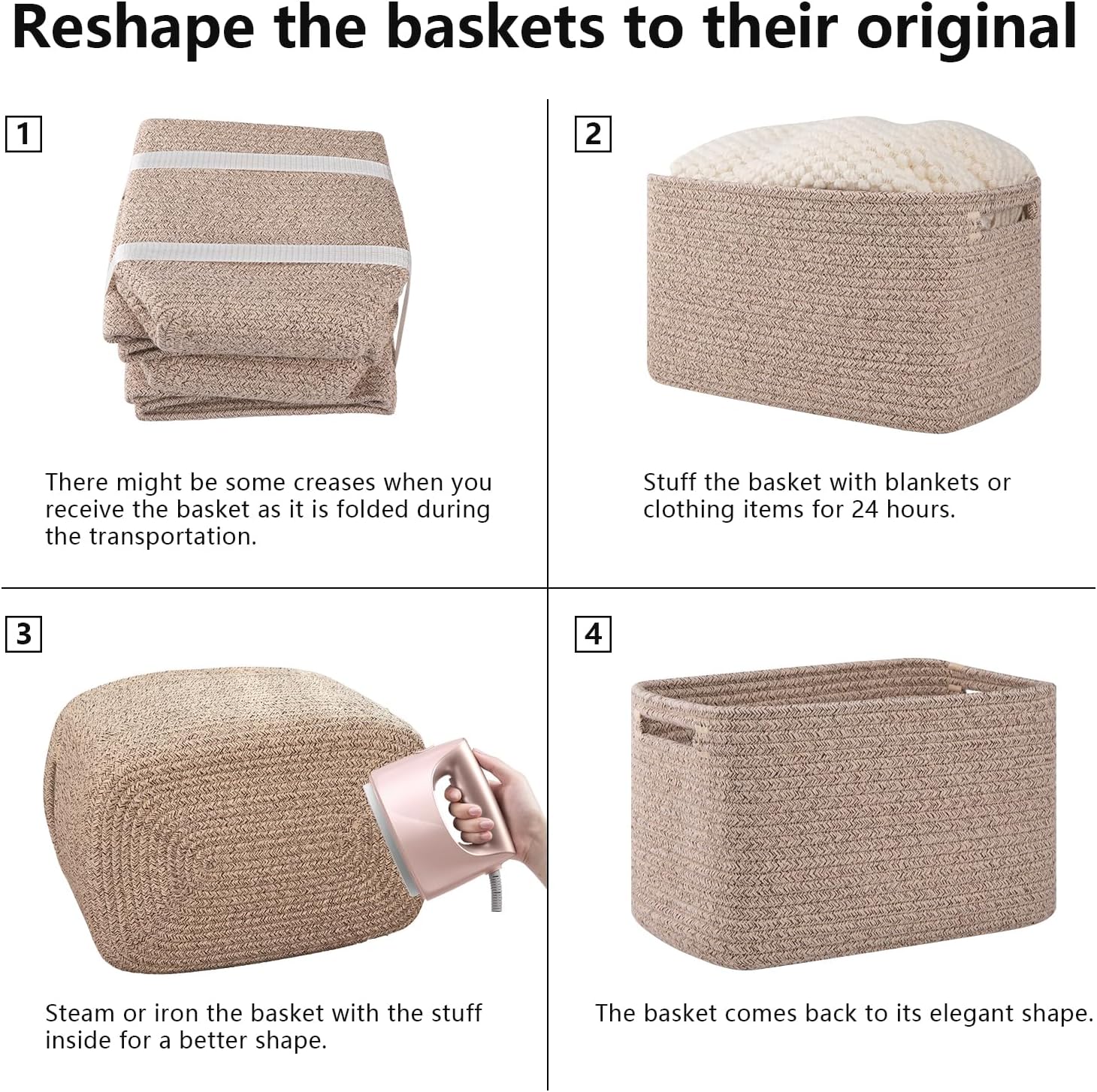 Thumbnail 6 de OIAHOMY 4-Pack Cotton Rope Storage Baskets, Brown, 17.7 x 13 x 7.8 Inches
