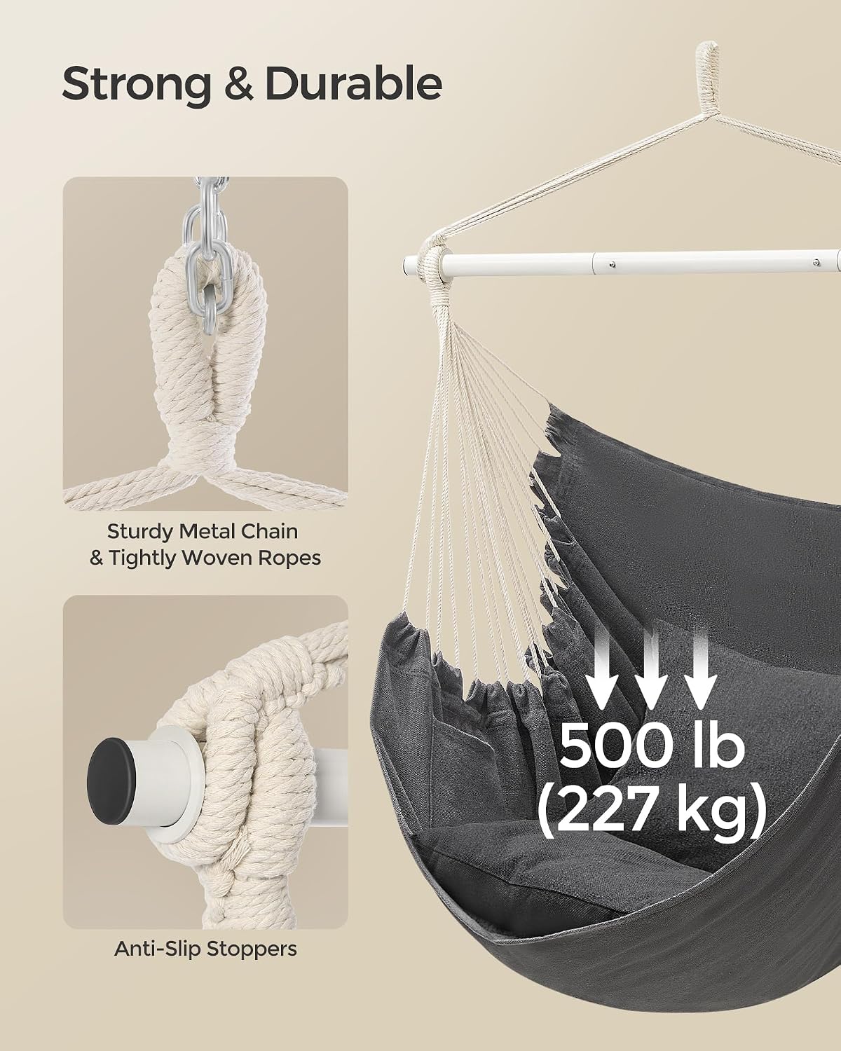 Detalle 2 de SONGMICS Hammock Chair, 330.7 lb Capacity