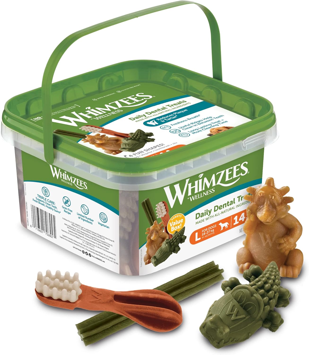 Detalle de WHIMZEES Natürliche Getreidefreie Zahnpflegesnacks – Kaustangen für Hunde, Größe L (18–27 kg) – 14 × 60 g