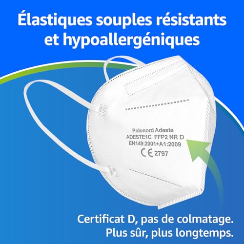 Detalle de Polonord Adeste 50 Masques FFP2 Blancs Cert. CE | Emballage Individuel Scellé