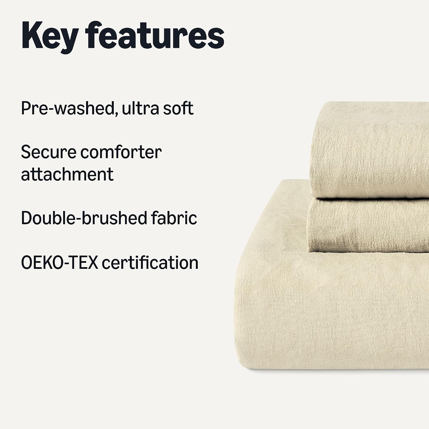 Detalle 2 de Amazon Basics Brushed Microfibre Bedding Set 3-Piece King Beige