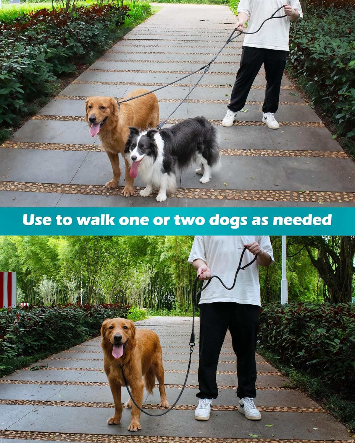 Thumbnail 4 de PetBonus Rope Double Dog Lead (No Tangle Dual Lead) with Reflective Stitching and 360° Swivel Clip, Black