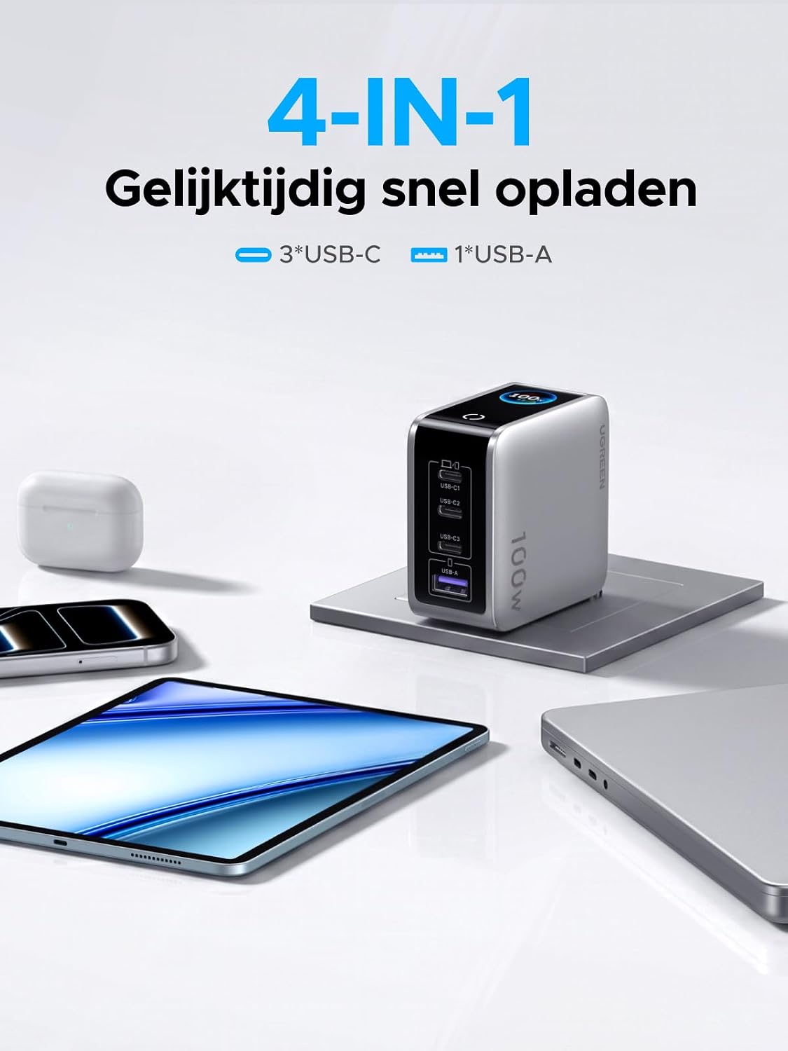 Thumbnail 3 de UGREEN Nexode Pro 100W USB-C-lader met 4 poorten en draaibaar display