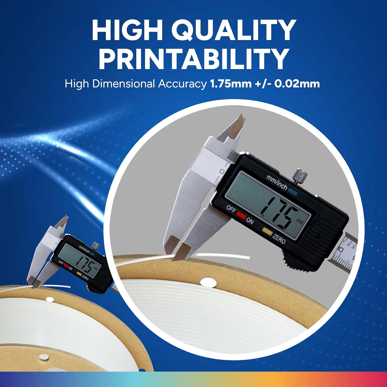 Detalle 2 de OVERTURE PLA Plus (PLA+) 1.75mm Filament 1kg – White, ±0.02mm precision (PLA+)