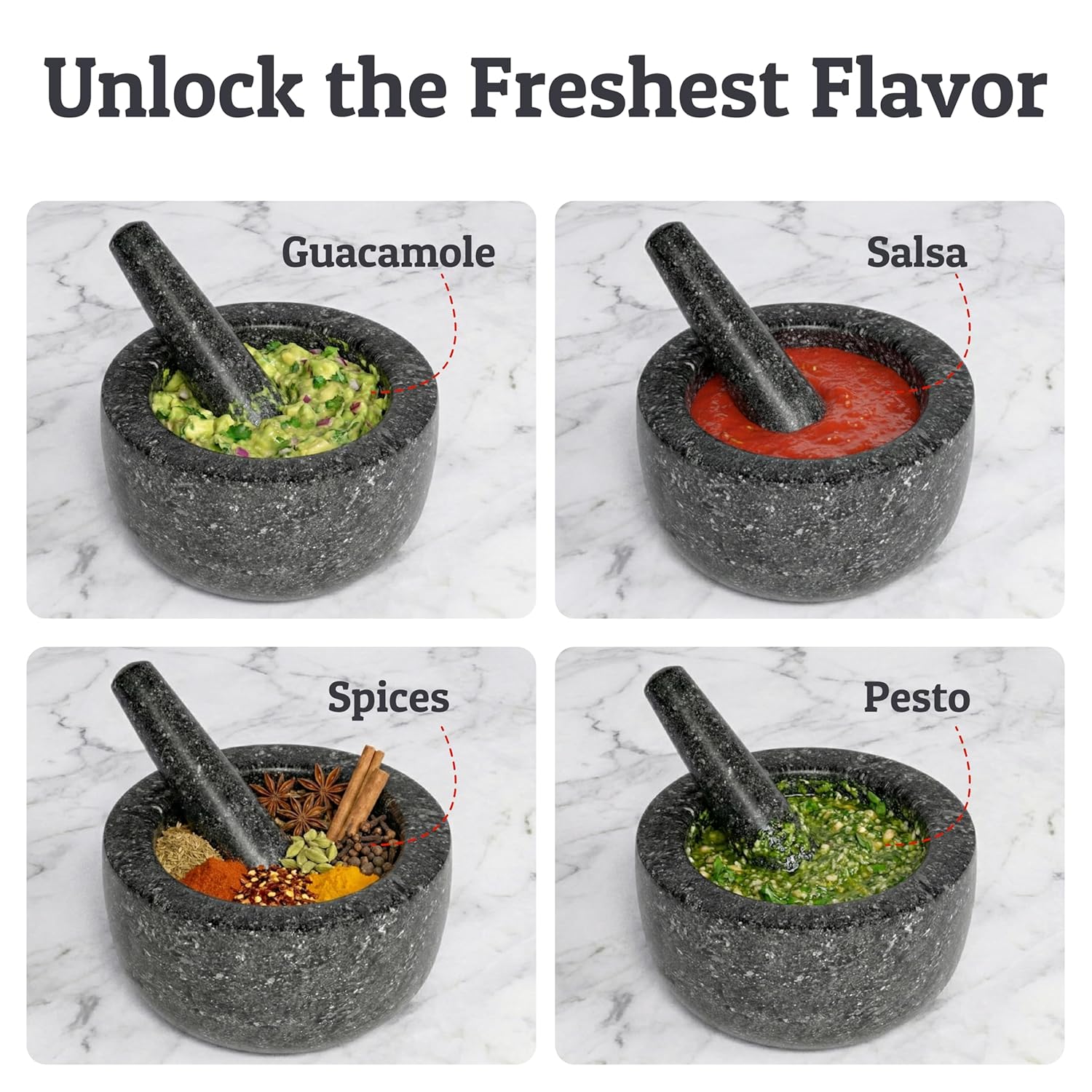 Thumbnail 5 de PriorityChef Heavy Duty Large 2-Cup Granite Mortar and Pestle Set (Black) with Non Slip Base