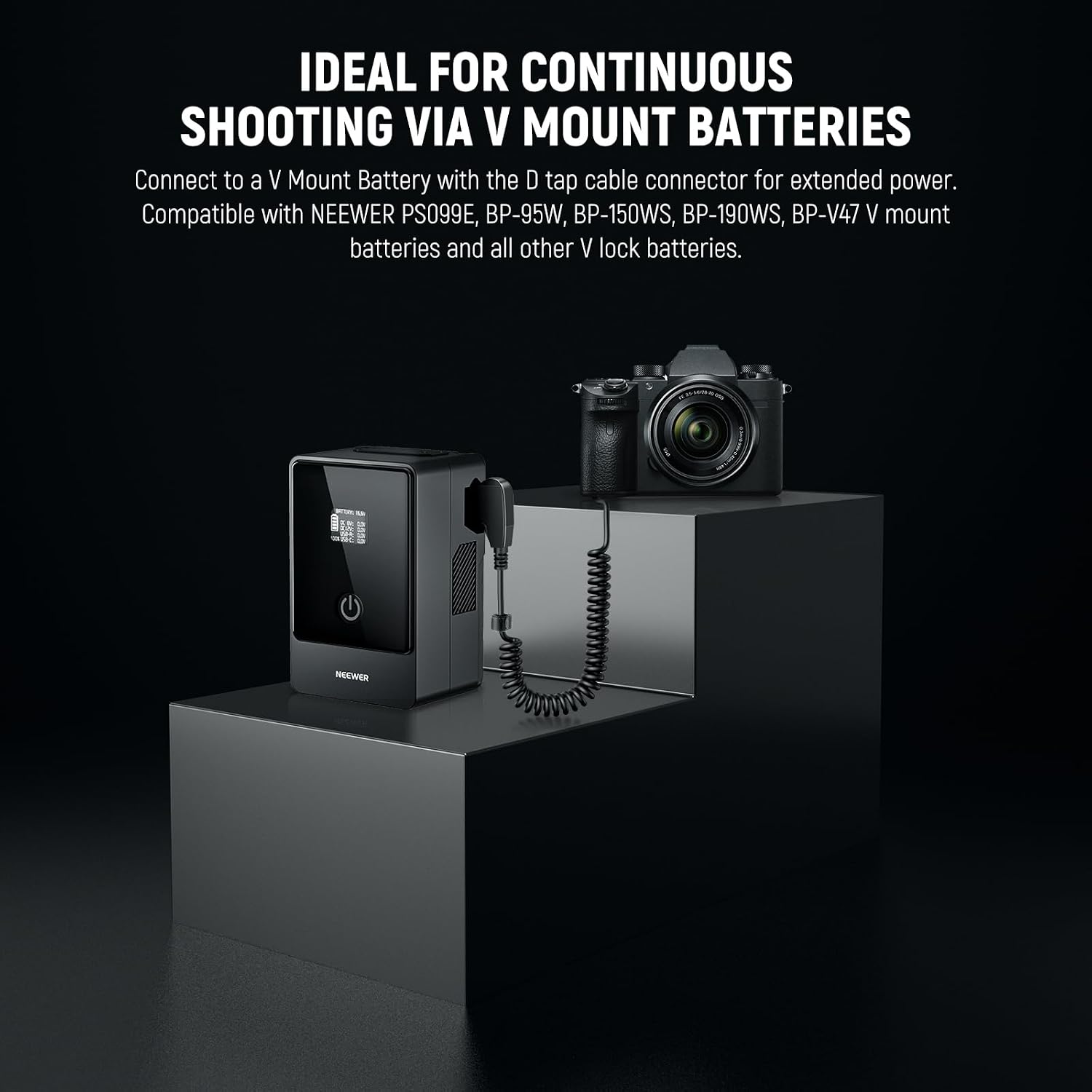 Detalle 2 de NEEWER D Tap to NP-FZ100 Dummy Battery with Cable for V Mount Battery — Stable Power for Sony Cameras