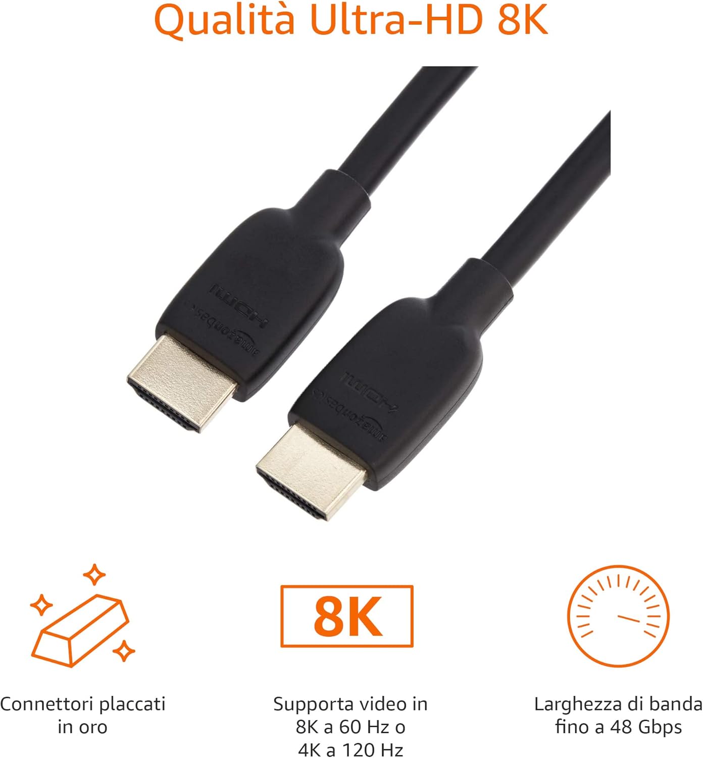 Thumbnail 3 de Amazon Basics Cavo HDMI Ultra High Speed 48 Gbps (HDMI 2.1), 1,8 m, predisposto per Ethernet, 8K/60 Hz e 4K/120 Hz, nero