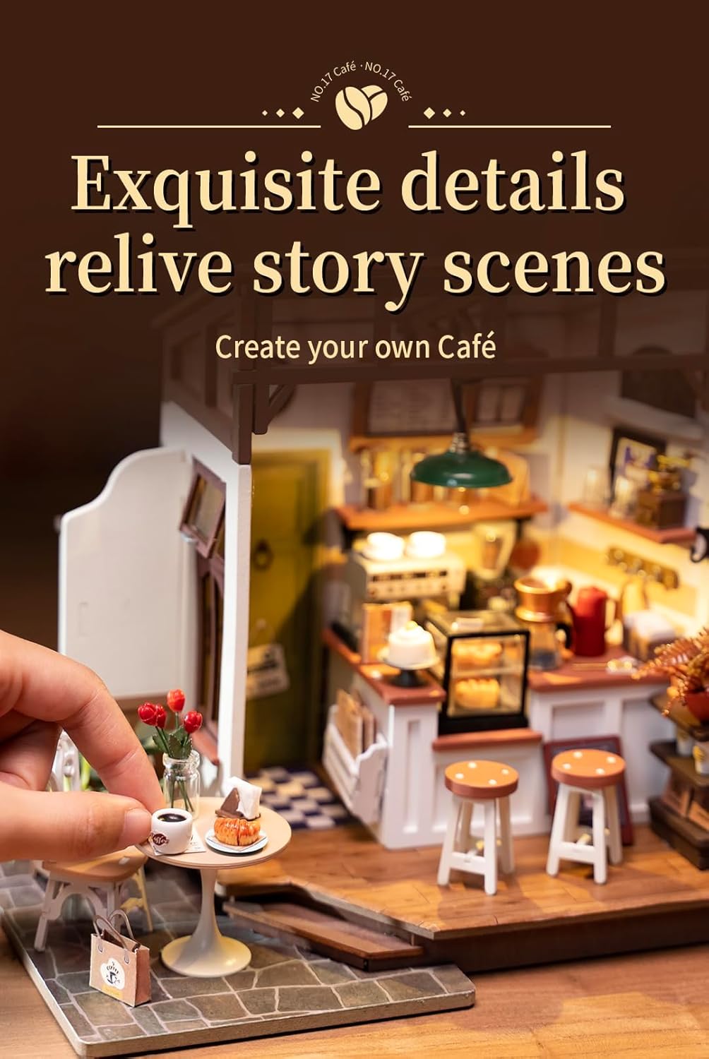 Thumbnail 2 de Rowood Coffee Miniature House Kit: Cozy Open-Concept Dollhouse with LED for Adults
