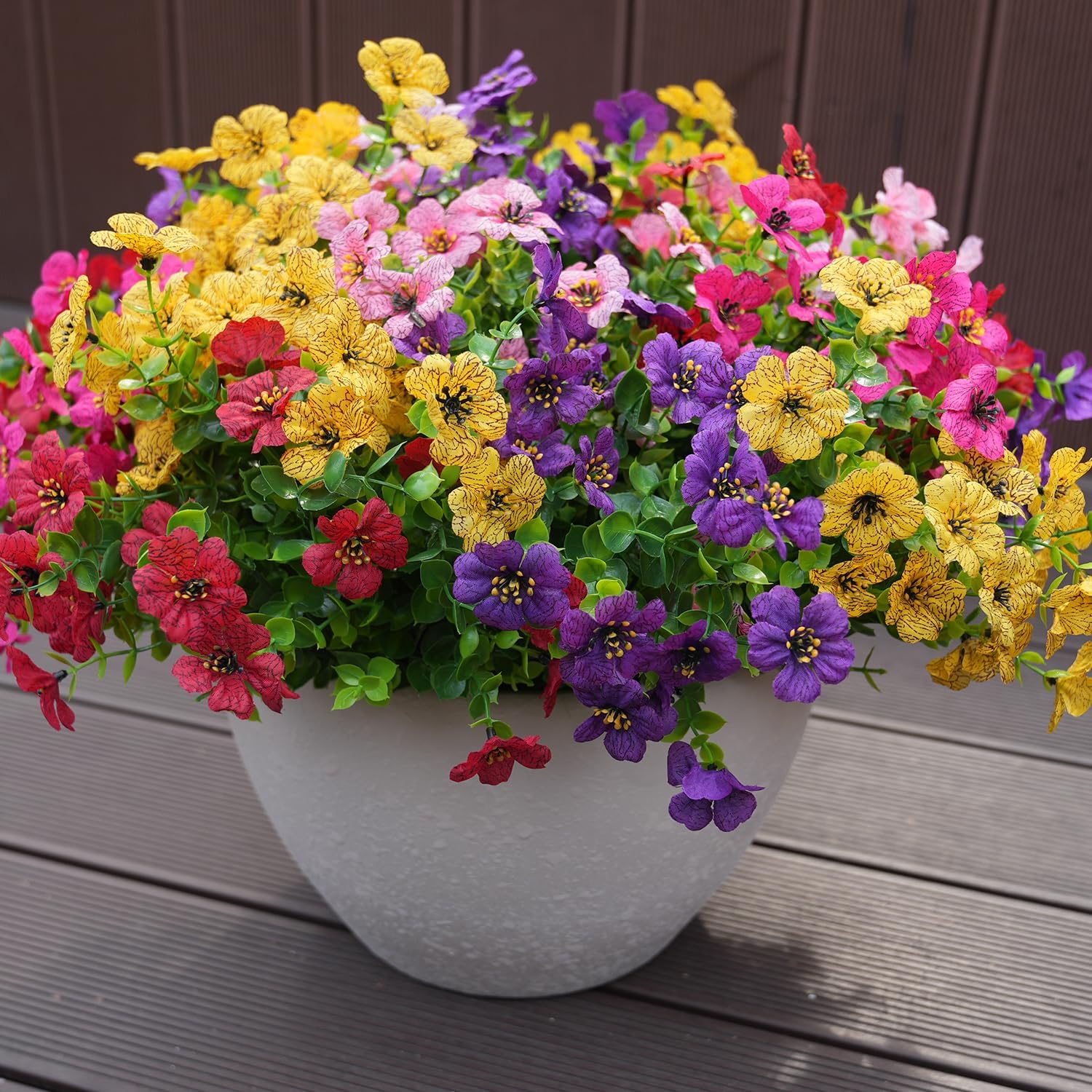 Thumbnail 5 de trytuny Artificial Flowers for Outdoor: UV-Resistant Faux Silk Plants (20, Yellow / Purple / Rosy Pink / Red) for Porch, Patio, and Window Boxes