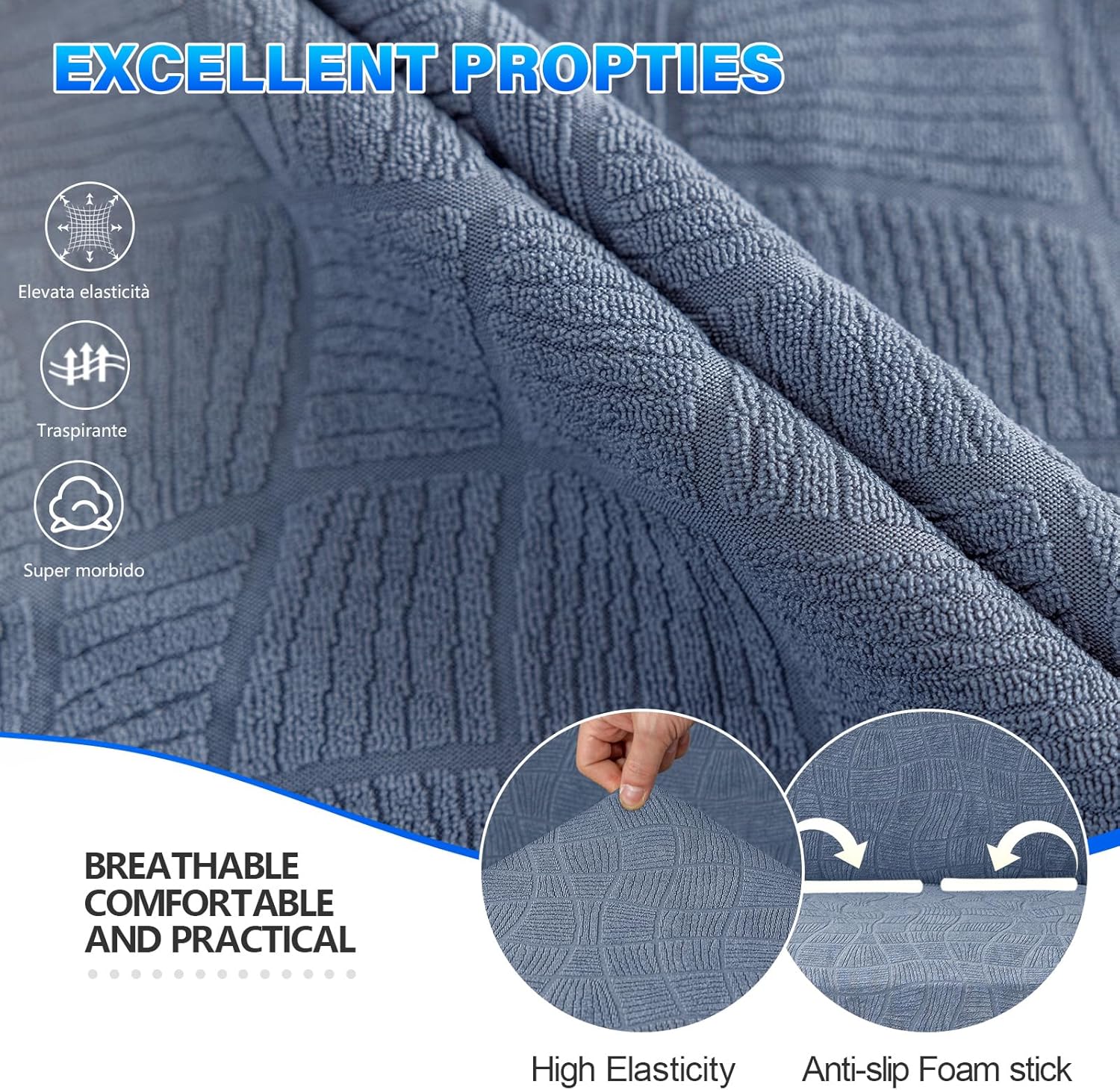 Thumbnail 4 de Ystyle housse de canapé imperméable 3 places avec accoudoirs, bleu gris