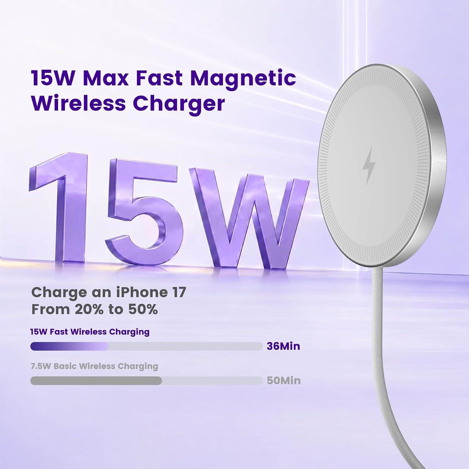 Detalle 2 de 3-Pack 15W Qi2 Magnetic Wireless Charger Pads (Mag-Compatible) for iPhone, Samsung Galaxy & Pixel
