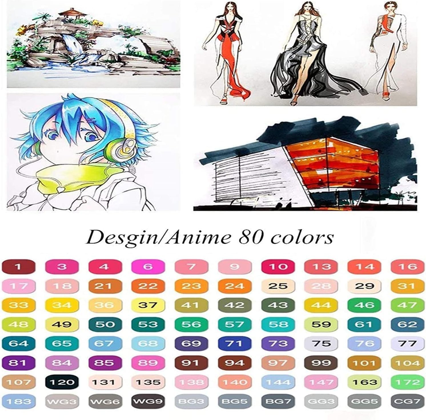 Thumbnail 6 de Vallteng 80 Colouring Pens: Alcohol Markers with Dual Tips for Drawing, Sketching and Manga