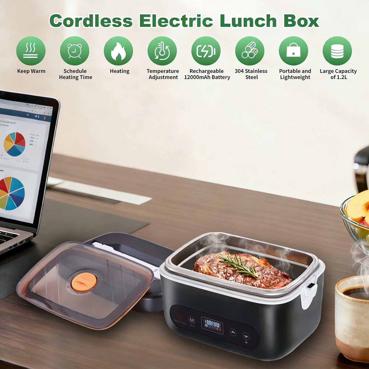 Thumbnail 1 de Fagalil Cordless Heated Lunch Box (1.2L) battery-powered electric food warmer