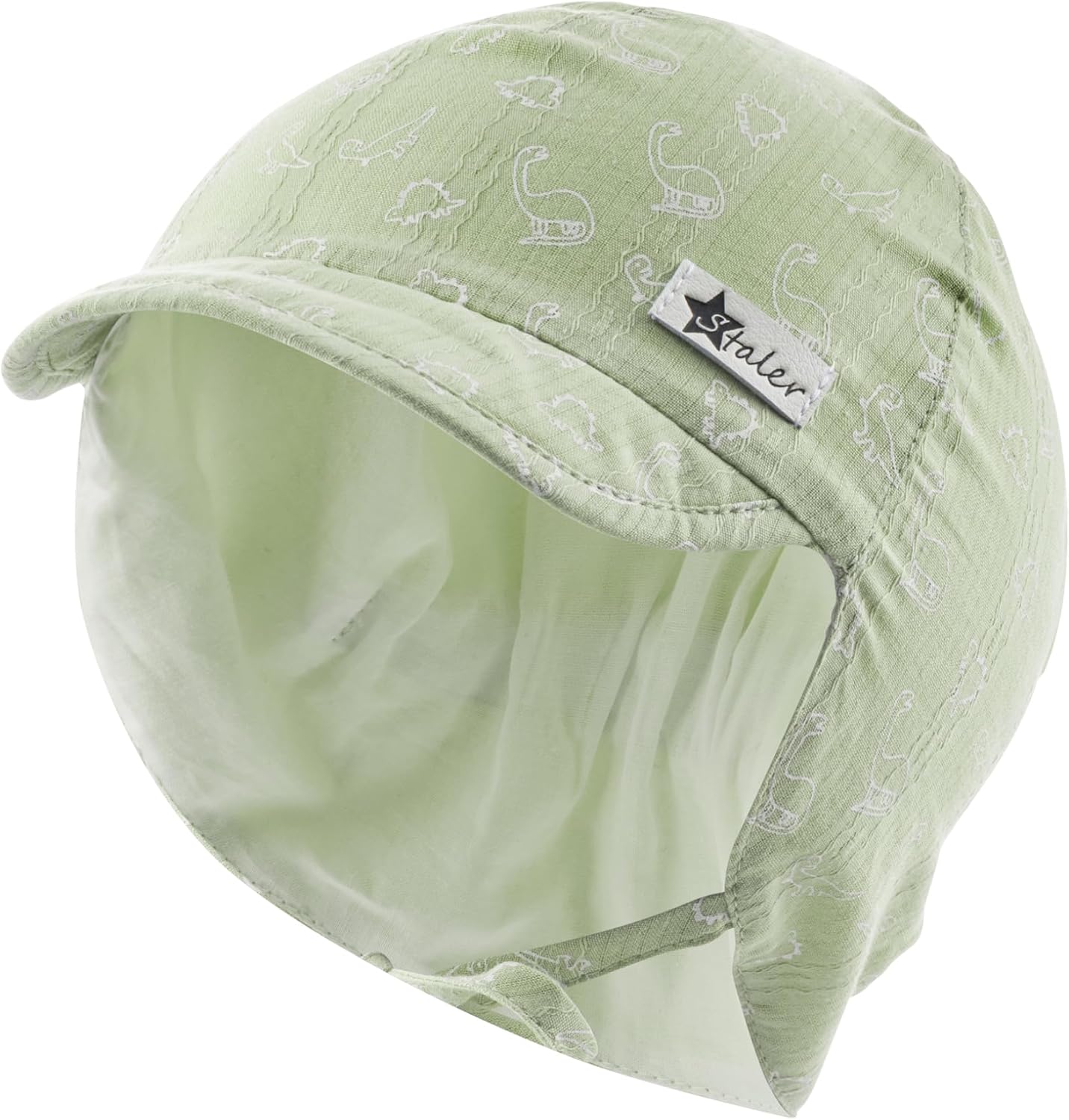 Detalle de Sterntaler Schirmmütze Nacken Saurier – Jungen Mütze aus Baumwolle mit UV-Schutz 30, Ohrenklappen & Bindeband