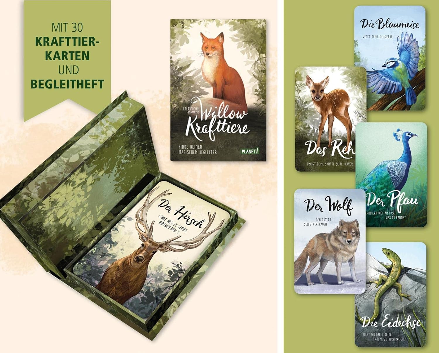 Detalle de Ein Mädchen namens Willow: Krafttiere – kortlek med 30 kort och följehäfte för barn