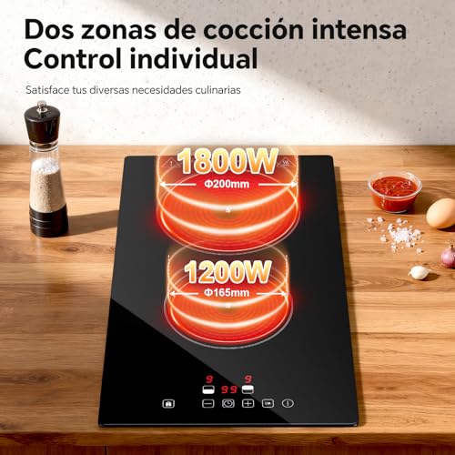 Thumbnail 2 de SNDOAS Placa Vitrocerámica 2 Fuegos 3000W con Enchufe – Encastre/Portátil
