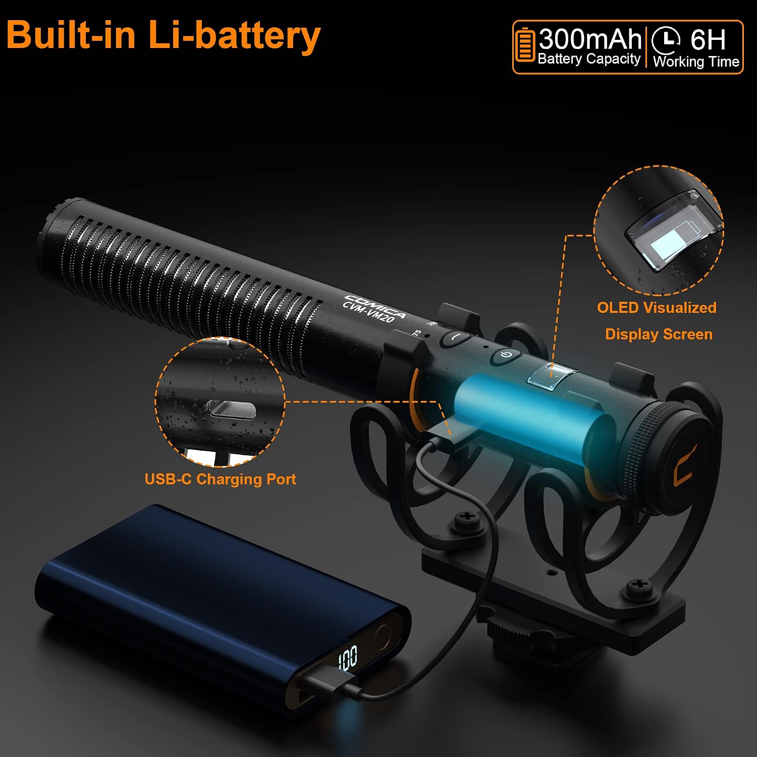 Thumbnail 3 de COMICA VM20 shotgun microphone with OLED display