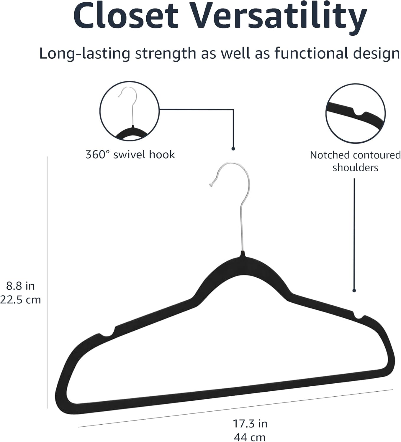 Thumbnail 4 de Amazon Basics Slim Velvet Non-Slip Suit Hangers – 30-Pack (Black/Silver)