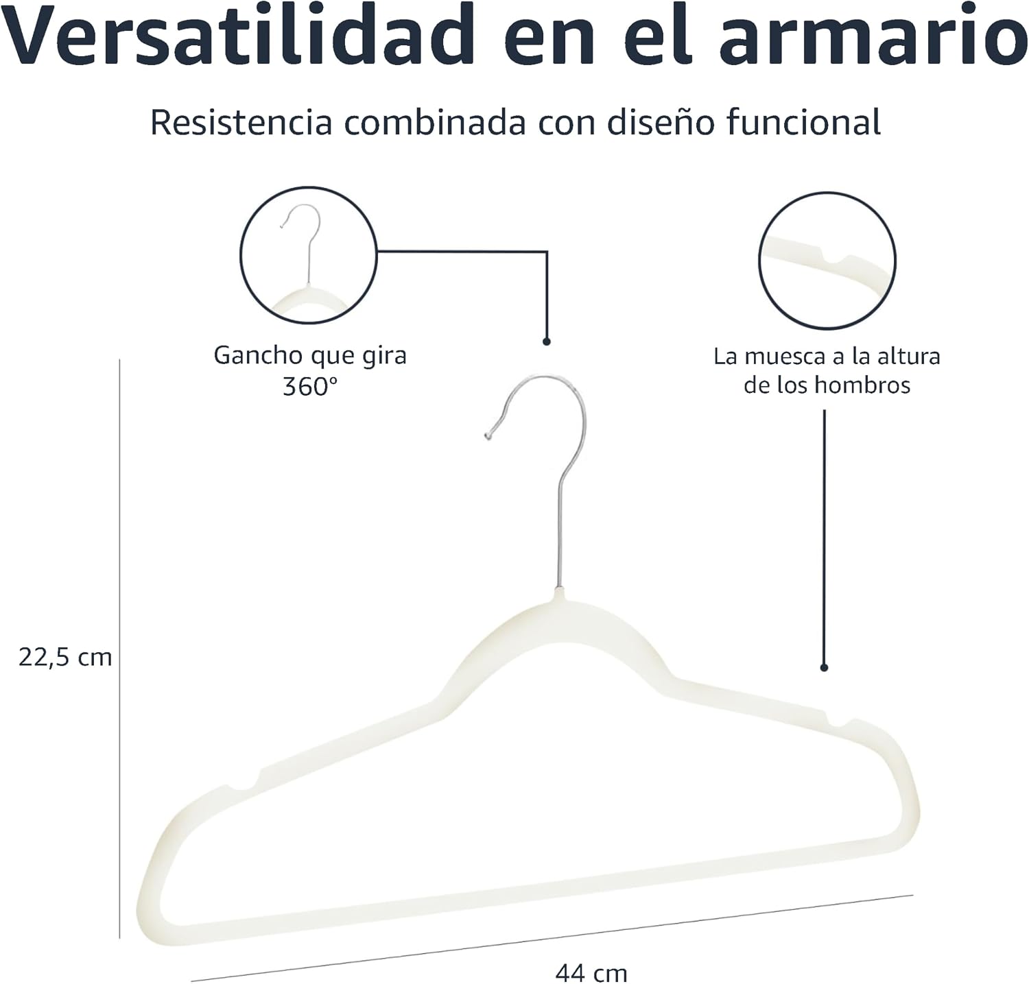 Detalle de Amazon Basics Perchas de Terciopelo para Trajes - Paquete de 50, Marfil