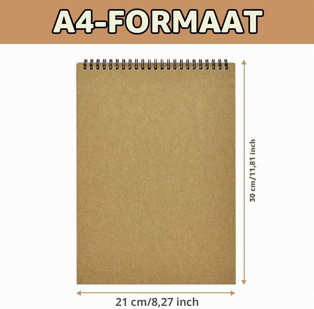 Detalle 2 de OFFCUP A4-schetsboek, 160 g/m² papier, hardcover en spiraalbinding, set van 2
