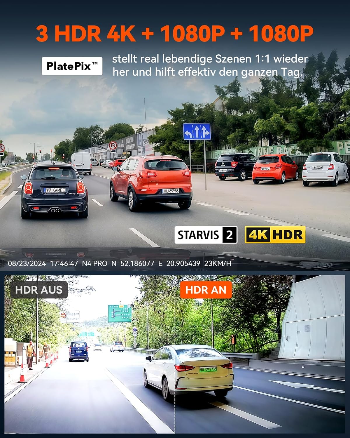 Thumbnail 1 de VANTRUE N4 Pro 4K tripla lente con STARVIS 2, WiFi 5 GHz e GPS per auto