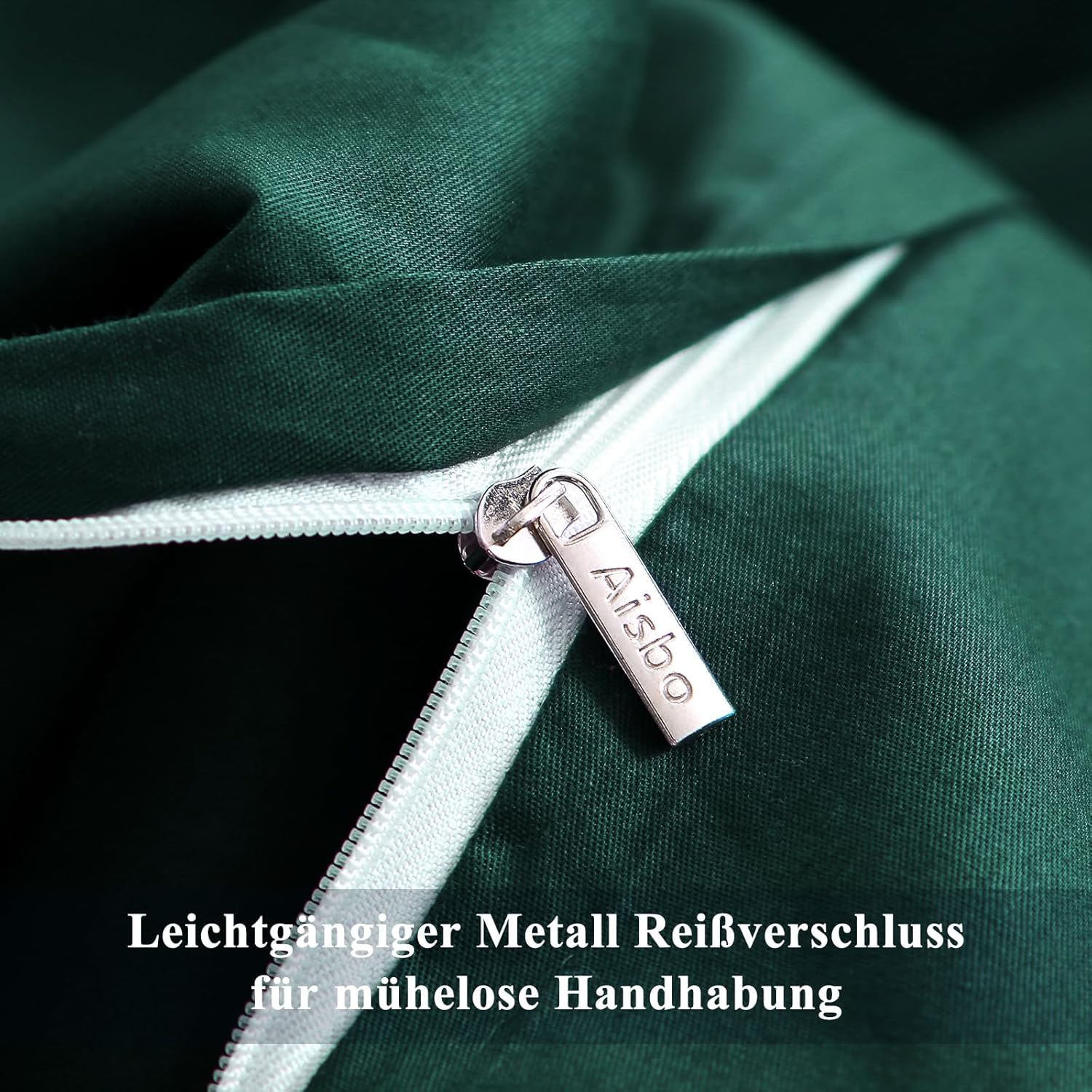 Thumbnail 5 de Aisbo Bettwäsche 155x220 Baumwolle Dunkelgrün – Set mit Reißverschluss, OEKO-TEX