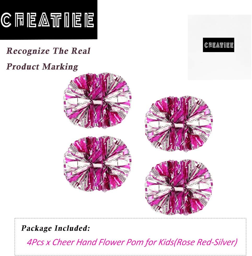 Thumbnail 4 de CREATIEE-PRO Cheer Pom Poms, 4 Metallic Rose Red and Silver Poms with Handles